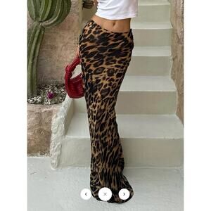 Commense Slim Leopard Print Maxi Skirt Sz M
